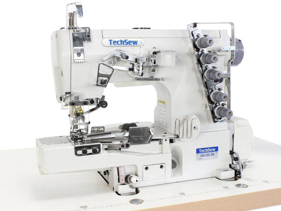 Techsew T450-COL Cylinder Coverstitch Industrial Sewing Machine with Collarette Attachment and Direct Drive Motor