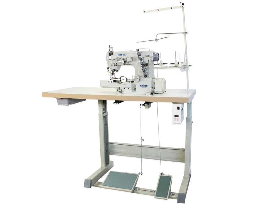 Techsew T450-COL Cylinder Coverstitch Industrial Sewing Machine with Collarette Attachment and Direct Drive Motor