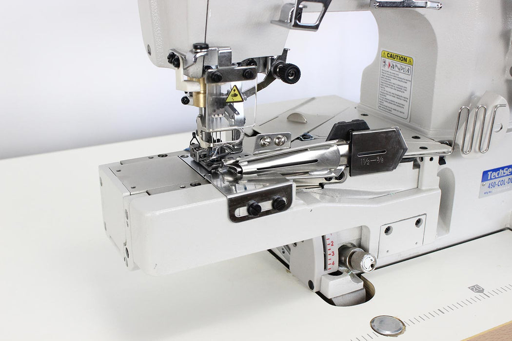 Techsew T450-COL Cylinder Coverstitch Industrial Sewing Machine with Collarette Attachment and Direct Drive Motor