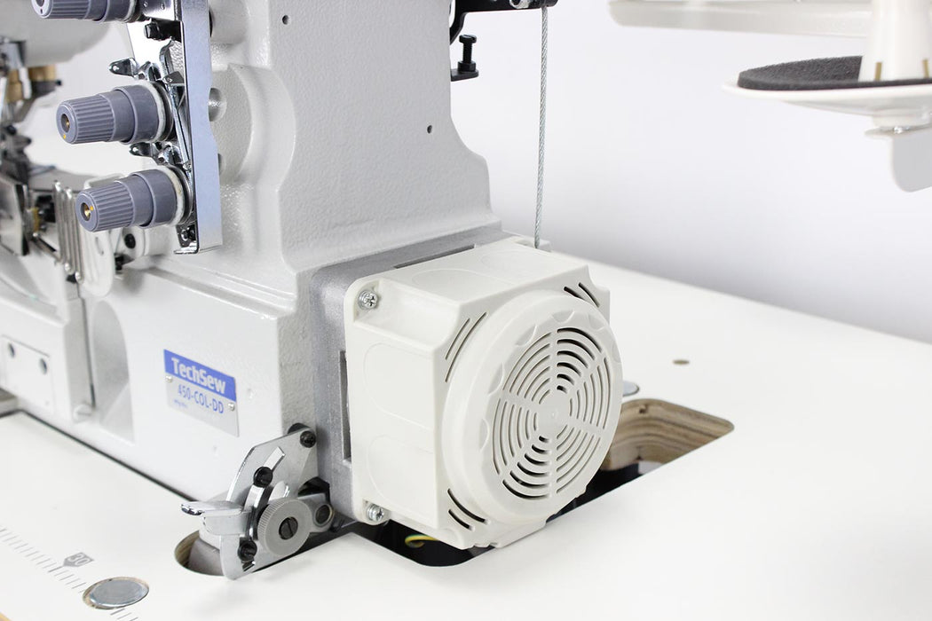 Techsew T450-COL Cylinder Coverstitch Industrial Sewing Machine with Collarette Attachment and Direct Drive Motor